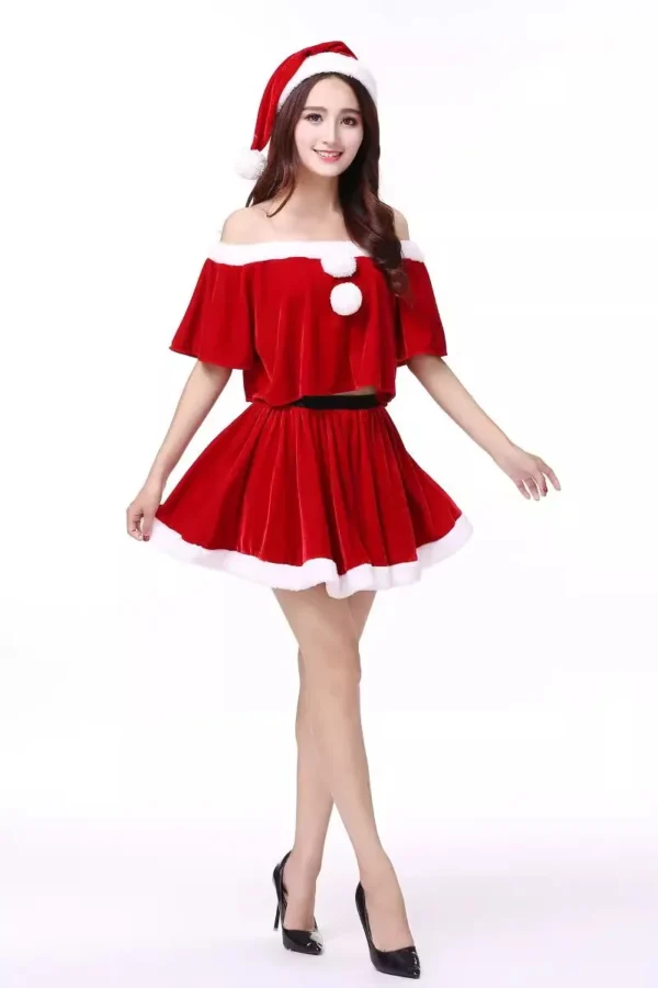 Custom Christmas Lingerie - Off-Shoulder Red Velvet Santa Dress