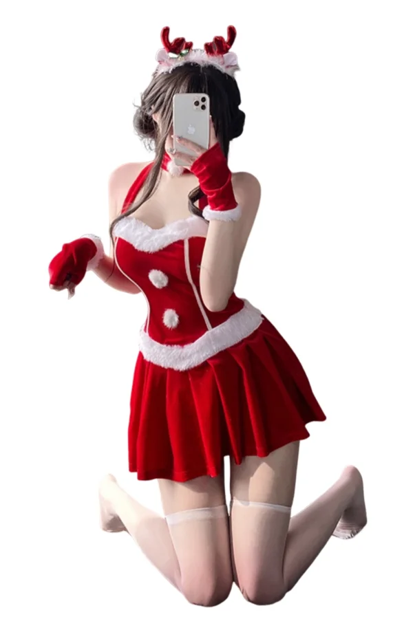 Festive Velvet Christmas Dress for B2B Wholesale with Reindeer Theme