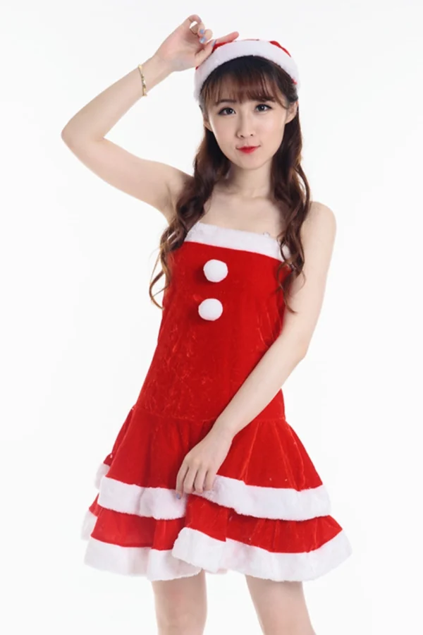 Strapless Santa Dress for Christmas Events - Supreme Lingerie Wholesale Red Velvet Santa Dress
