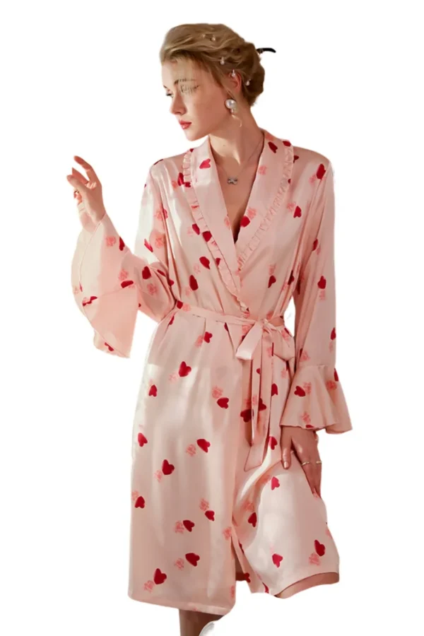 B2B comfy sexy loungewear pink satin robe with hearts for women