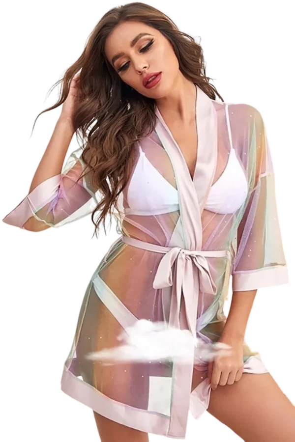 B2B sexy loungewear for women, sheer pastel wrap robe