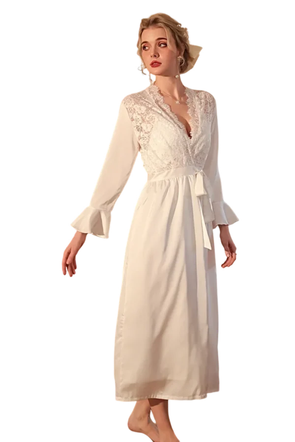 White lace-trimmed robe in bulk best sexy loungewear category