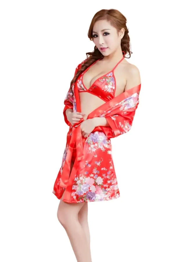 Bulk kimono lingerie, satin floral robe with matching bikini