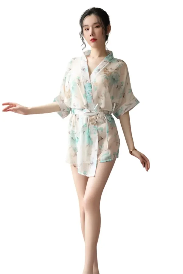 Refreshing aqua floral bulk kimono robe lingerie for wholesale buyers