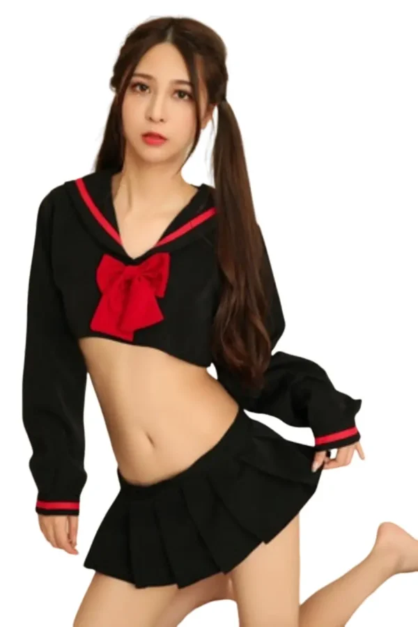 Bulk Naughty School Costume - Cute Black and Red Set - Supreme Lingerie Bulk naughty school costume with black and red sailor-style outfit