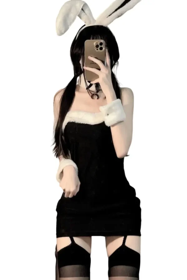 Bunny girl lingerie wholesale Black furry bunny outfit - Supreme Lingerie Black furry bunny girl lingerie wholesale outfit with bunny ears and cuffs