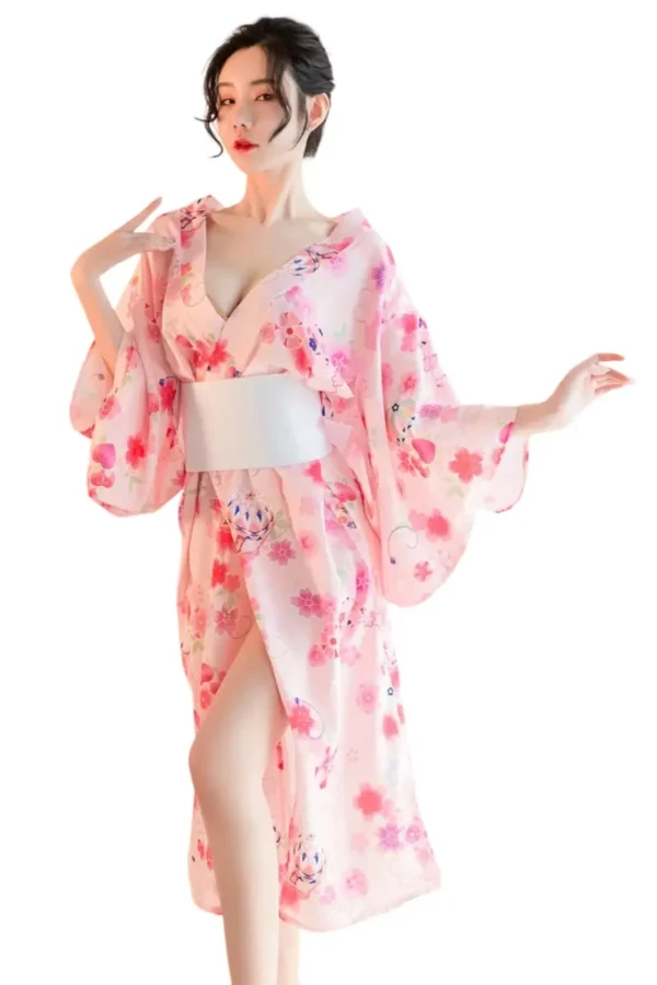 Charming bulk kimono lingerie set for wholesale, featuring intricate floral prints