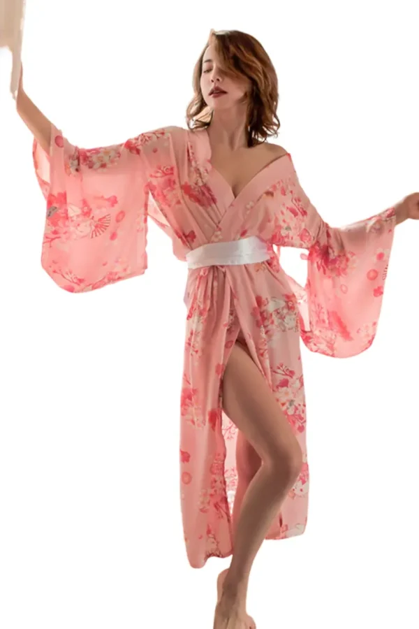 Chic pink kimono lingerie for wholesale, offering feminine and elegant appeal