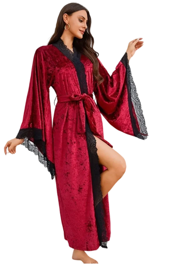 Custom blush pink velvet sexy loungewear for women with lace sleeves