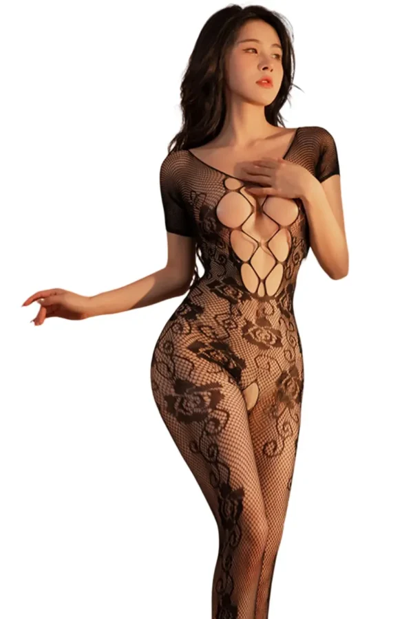 Custom Fishnet Lingerie - Full Length Design - Supreme Lingerie Full-length custom fishnet lingerie highlighting the detailed lace fabric