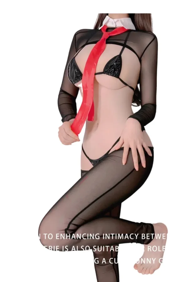 Custom trendy women's PU lingerie featuring a stylish collar and red tie