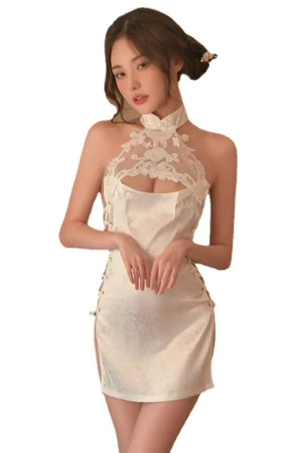 Woman in b2b lingerie with cheongsam-inspired design