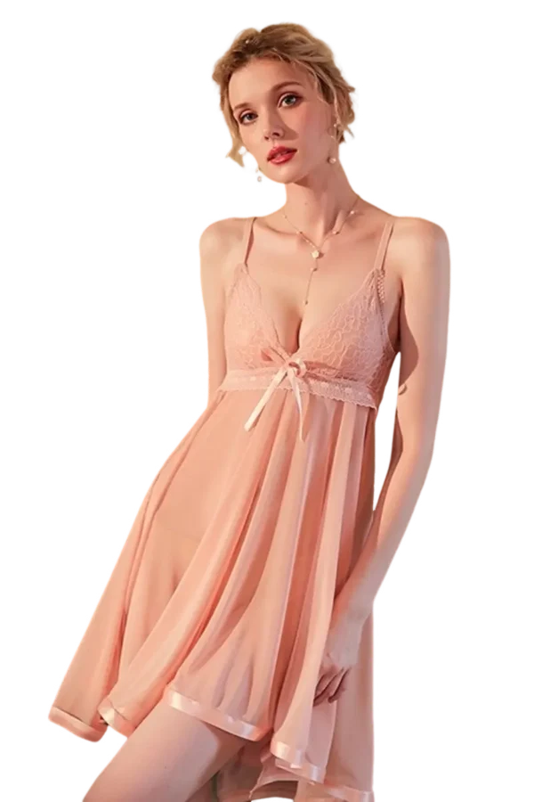 Elegant Sheer Lace Nightgown Wholesale in Soft Pink - Supreme Lingerie Soft pink sheer lace nightgown wholesale with delicate lace details