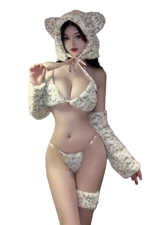 Fluffy b2b lingerie cat set featuring a tail and plush details