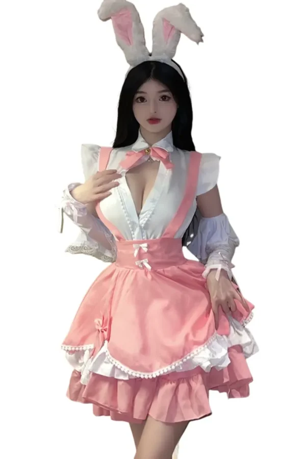 Full-length image of bulk Bunny suit lingerie in pink and white