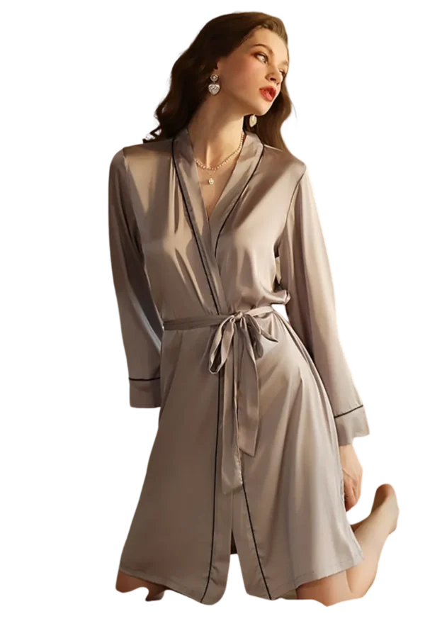 Women's sexy loungewear OEM gray silk robe with a sophisticated look