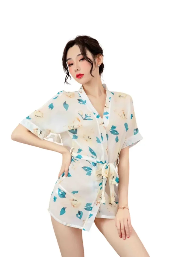 Front angle view of Japanese kimono lingerie wholesale, showing floral details.