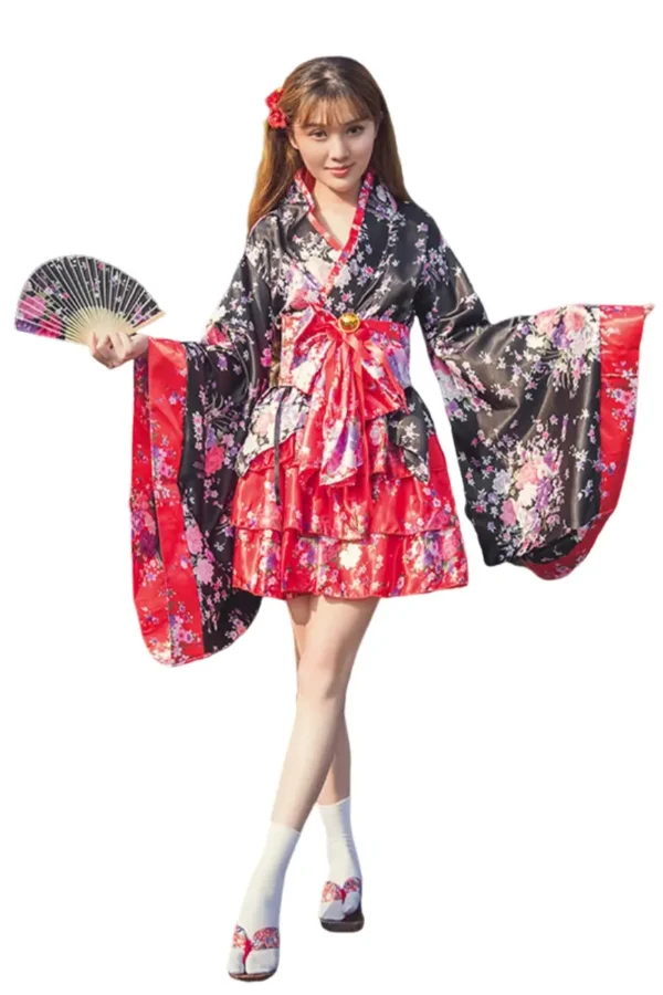 Elegant kimono robe lingerie wholesale piece paired with a decorative fan.