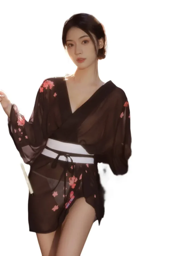 OEM kimono robe lingerie with traditional Japanese-inspired floral elements.
