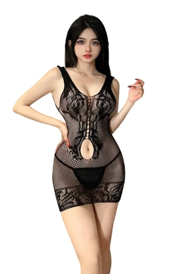 Front pose in OEM womens fishnet lingerie featuring sleek design.