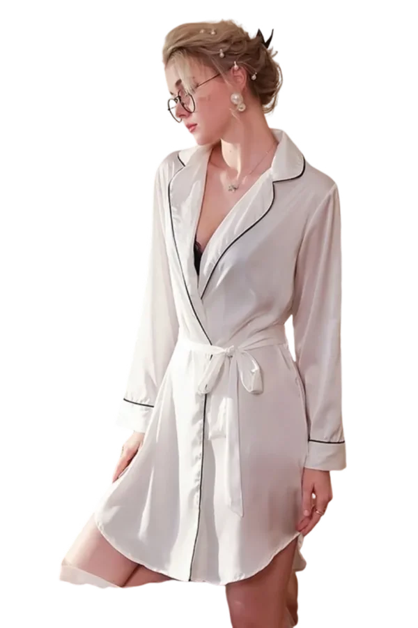 Private label best sexy black satin loungewear robe, back view