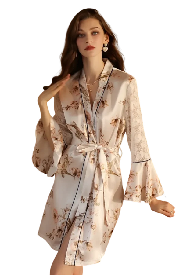 Private label plus sexy loungewear floral kimono robe designed for ultimate relaxation with a fashionable flair.