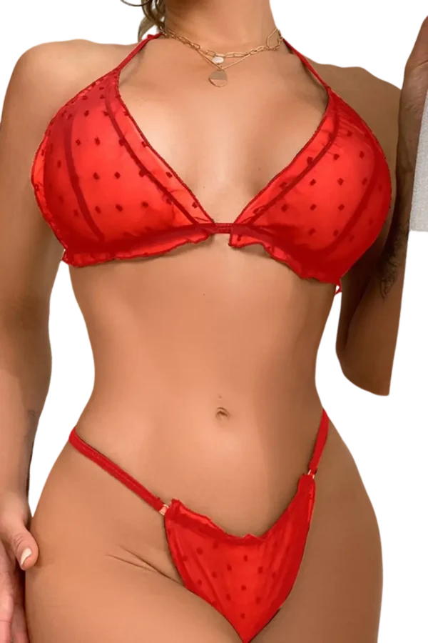 Private label lace nightgown in red with sheer design