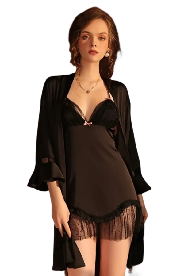 Private label sexy comfy loungewear in black lace-trimmed nightwear for luxurious comfort