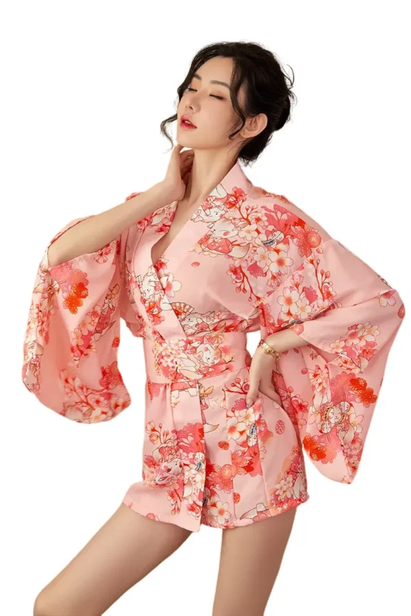 Private Label Sexy Lingerie Kimono with Pink Floral Design - Supreme Lingerie Private label sexy lingerie kimono with pink floral patterns