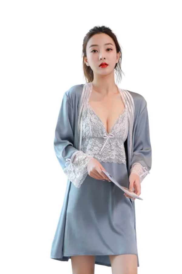 Classic grey private label sexy plus loungewear with soft lace trimmings