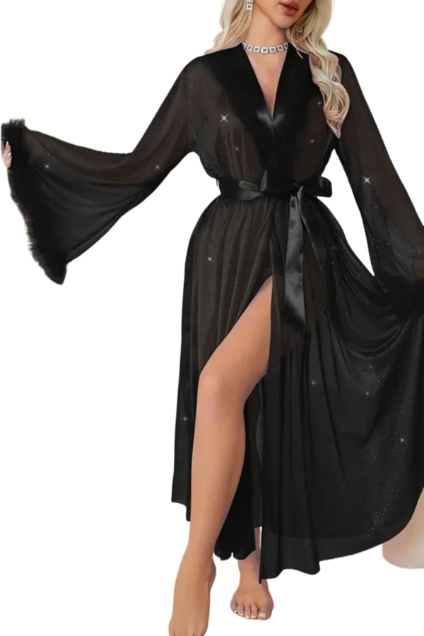 Red b2b sexy comfy loungewear with lace and heart-patterned sleeves.