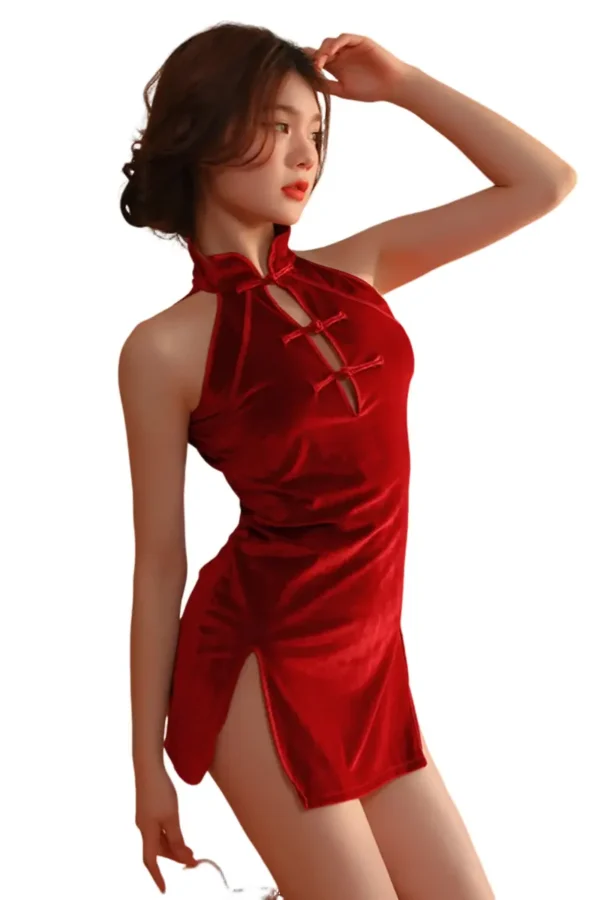 Bold red OEM cheongsam in lingerie with traditional touches
