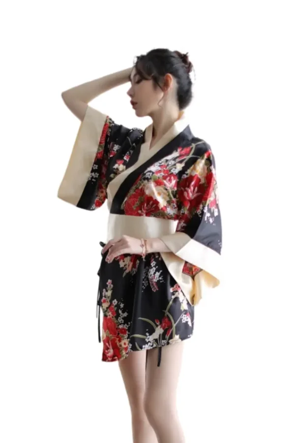 Red and Black Private Label Kimono Lingerie - Supreme Lingerie Black floral private label kimono lingerie with intricate floral patterns