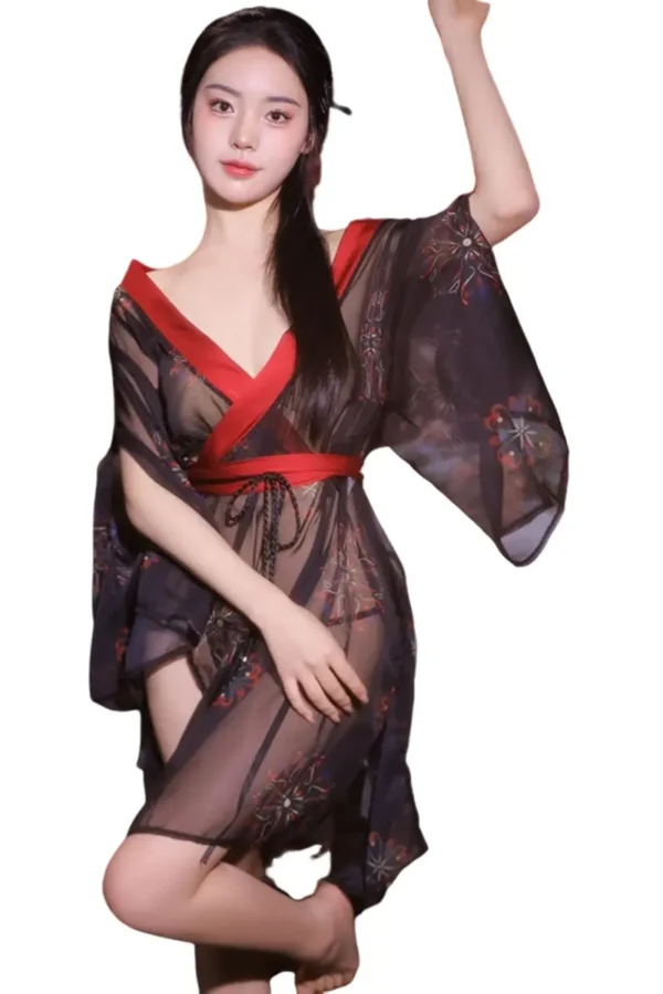 Custom black private label kimono robe lingerie with floral design