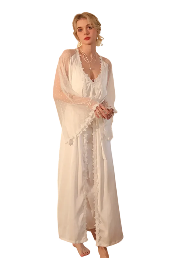 Wholesale best sexy loungewear white lace robe set with intricate lace detailing