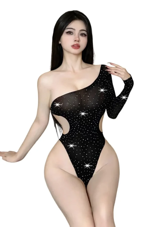 One-shoulder bulk full body fishnet lingerie available for wholesale orders.