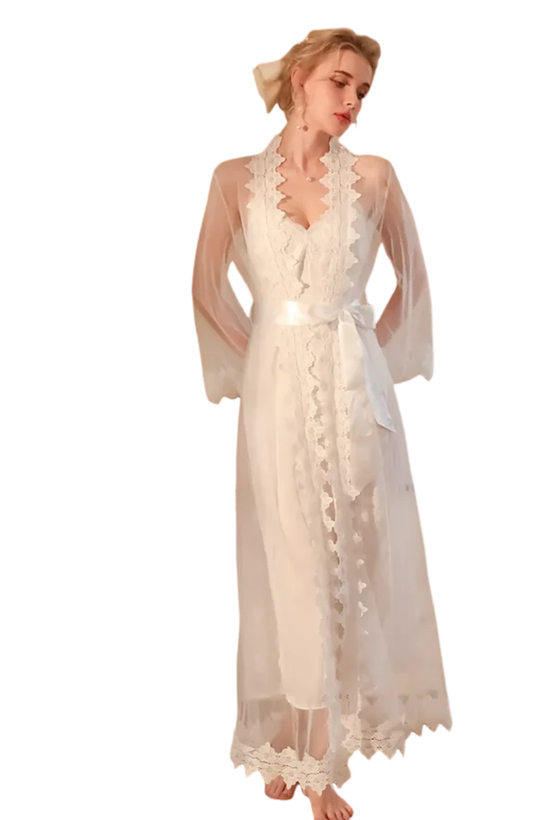 Elegant lace-trimmed long gown, wholesale cute sexy loungewear for ultimate comfort