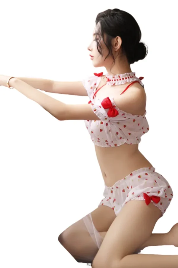 Wholesale sexy maid costume with red bow accents and off-shoulder design