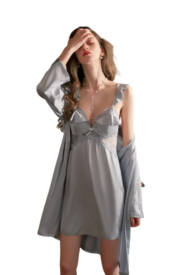 wholesale sexy womens loungewear black lace satin set