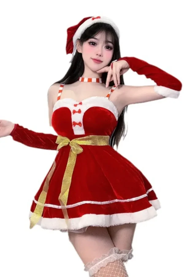 B2B Christmas body lingerie with Santa hat and red velvet fabric