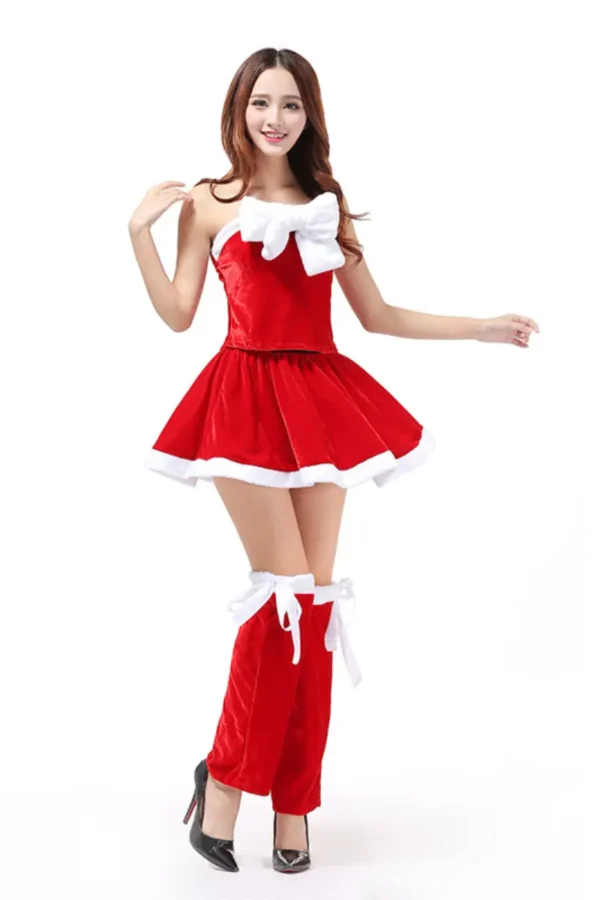 B2B Lingerie Christmas red bow costume with white trim