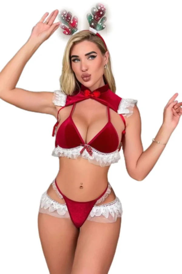 Playful B2B Santa lingerie porn with holiday accents and lace details