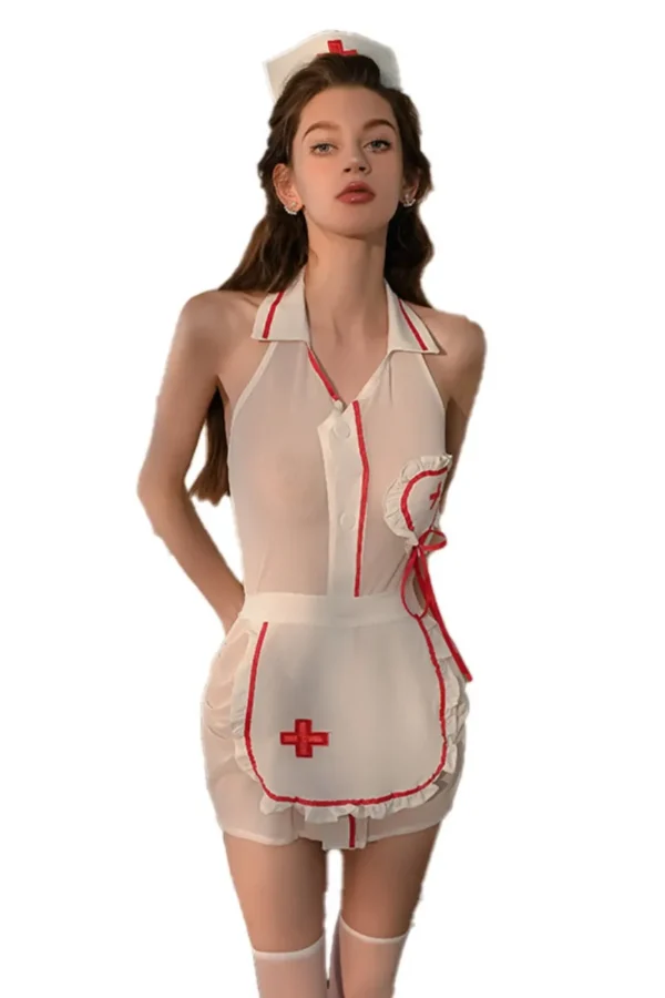 B2B sexy nursing costume full set with white stockings and nurse cap.