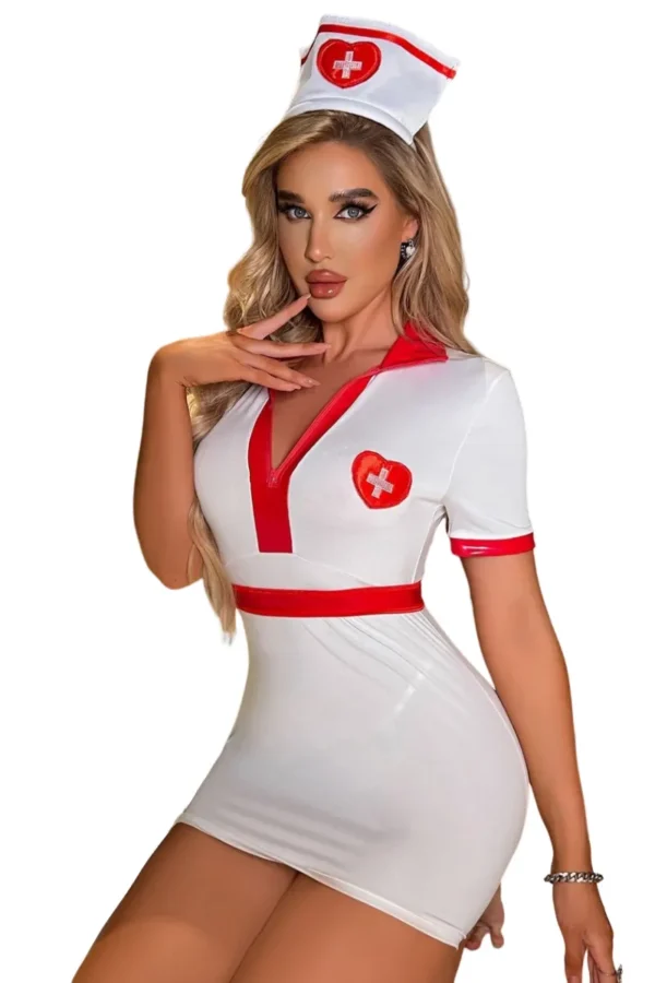 Back view of custom nurse sexy costume highlighting the flattering cut and design.