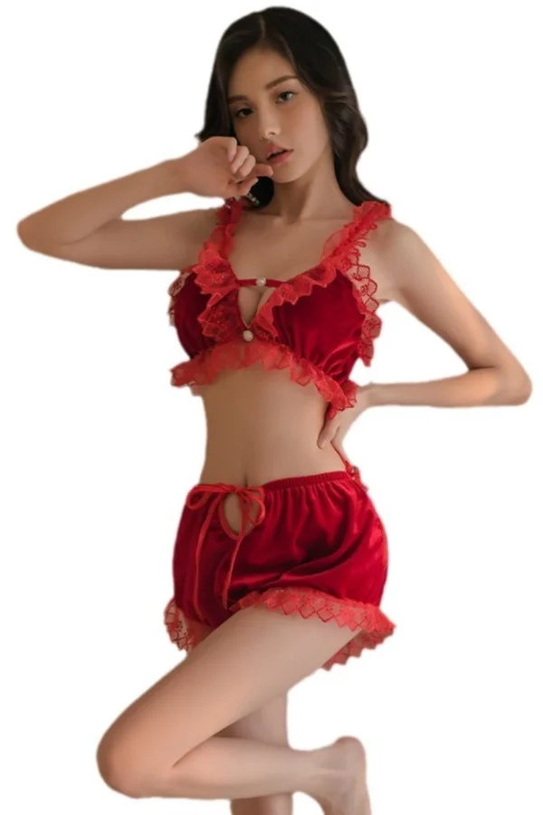 back view of custom Santa dress lingerie with bow detail