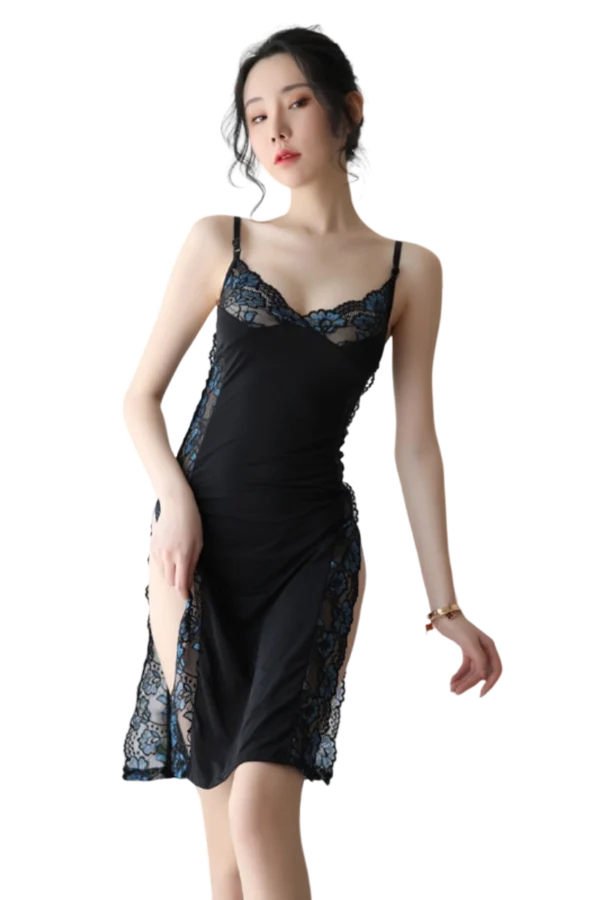 B2b lace nightgown for women with blue lace trim