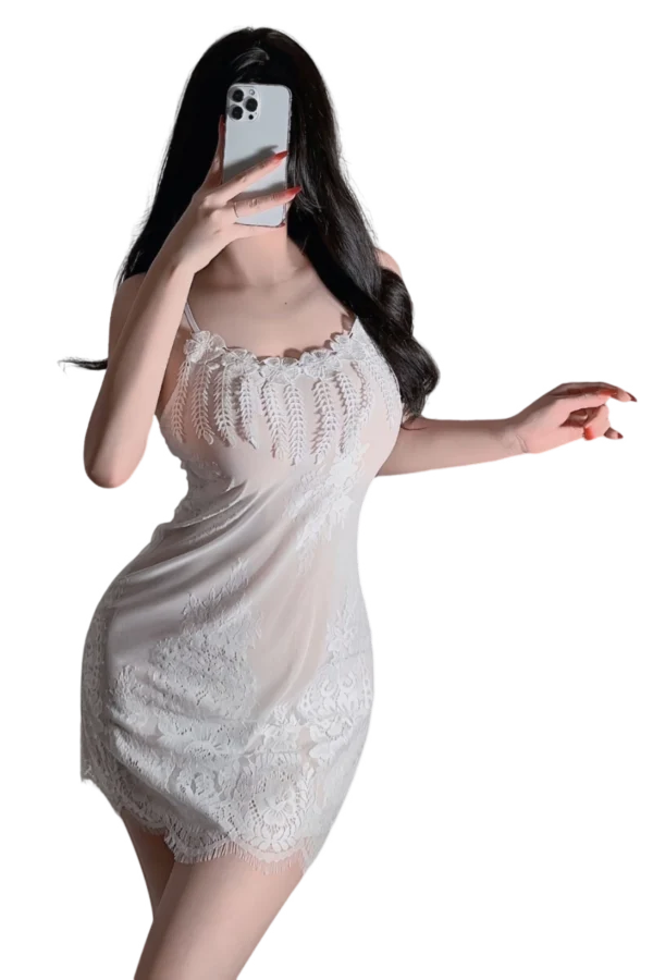 Bulk bridal lace nightgown with intricate lace details, front view