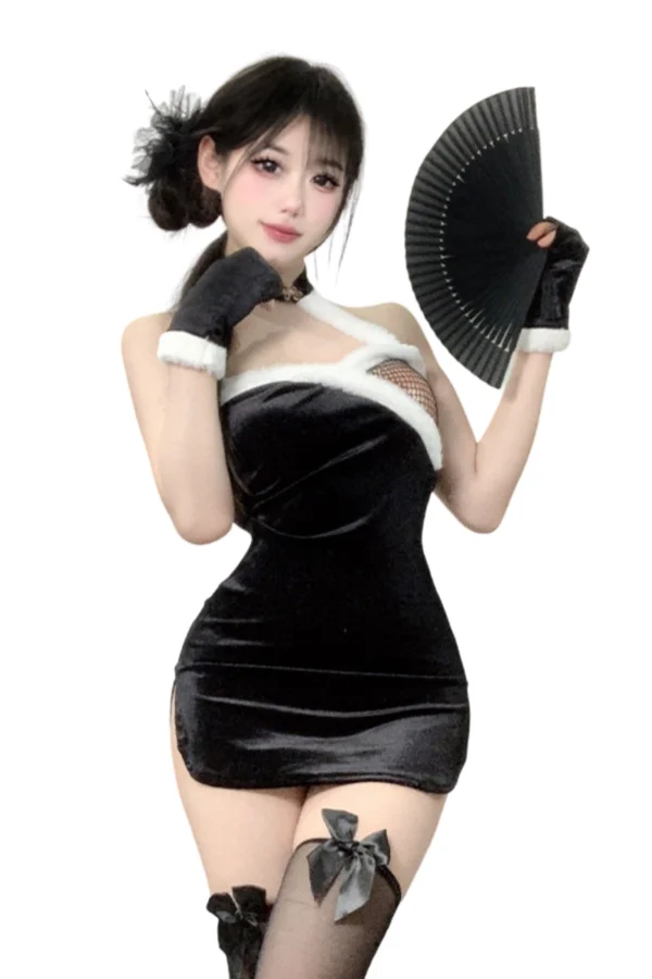 Bulk Christmas lingerie set in red velvet with white trim