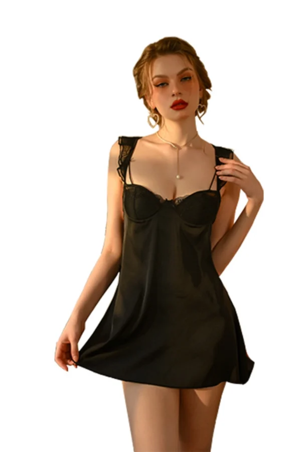 Bulk crochet lace nightgown showcasing a versatile black charm for chic and modern wear.