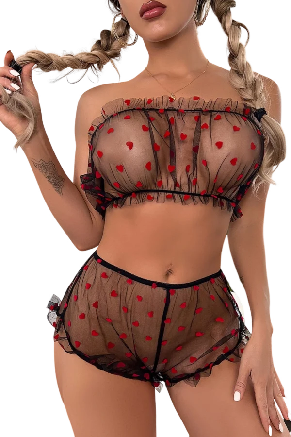 Heart patterned bulk lace nightgown for women, featuring a sheer and delicate design